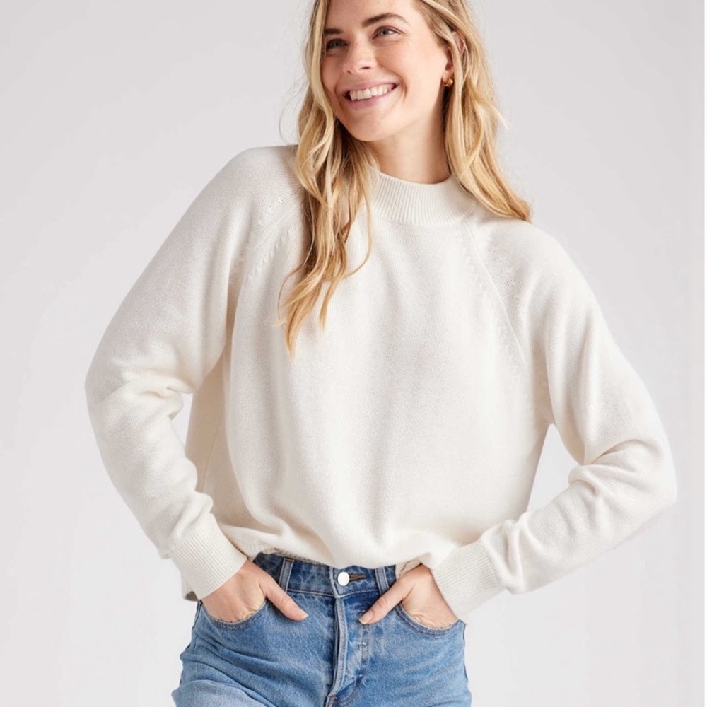 Quince Organic Cotton Mock Neck Sweater Ivory White XL